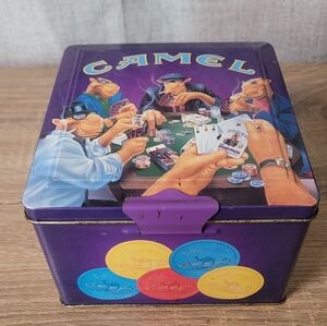 Camel Poker Tin Box - Purple with Multicolor Accents Vintage 90s Joe Camel